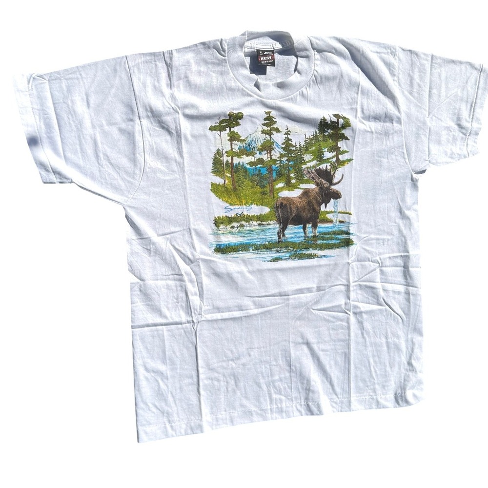Vintage BEST Fruit Of The Loom‎ XL Moose T Shirt Nature Scene Made in USA NEW XL